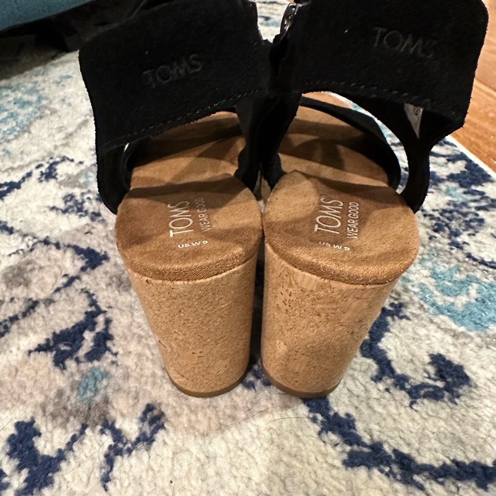 TOMS Majorca Black Suede Platform Cork Sandals - Picture 11 of 13